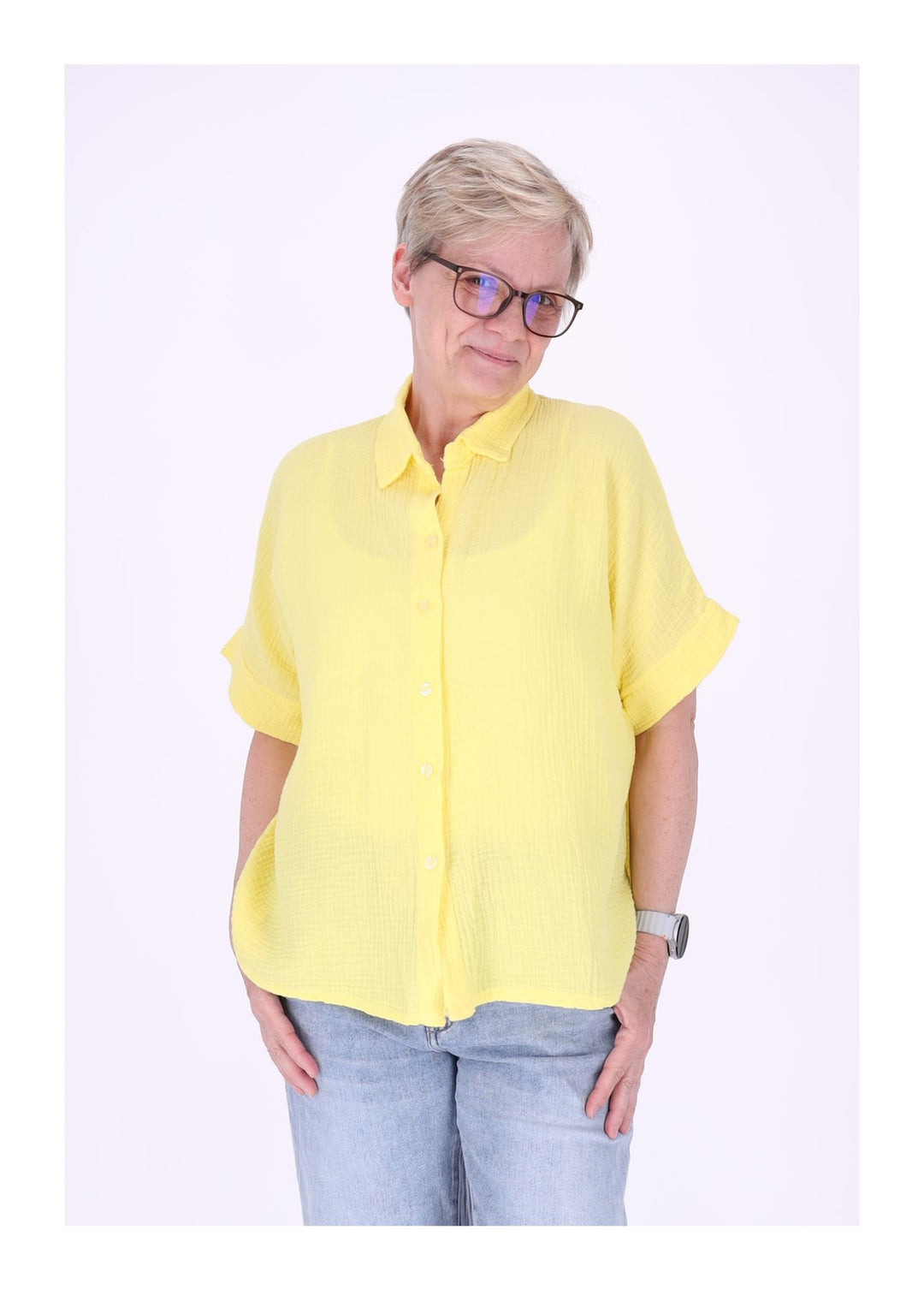 Splash of Color Musselin Bluse Kurzarm