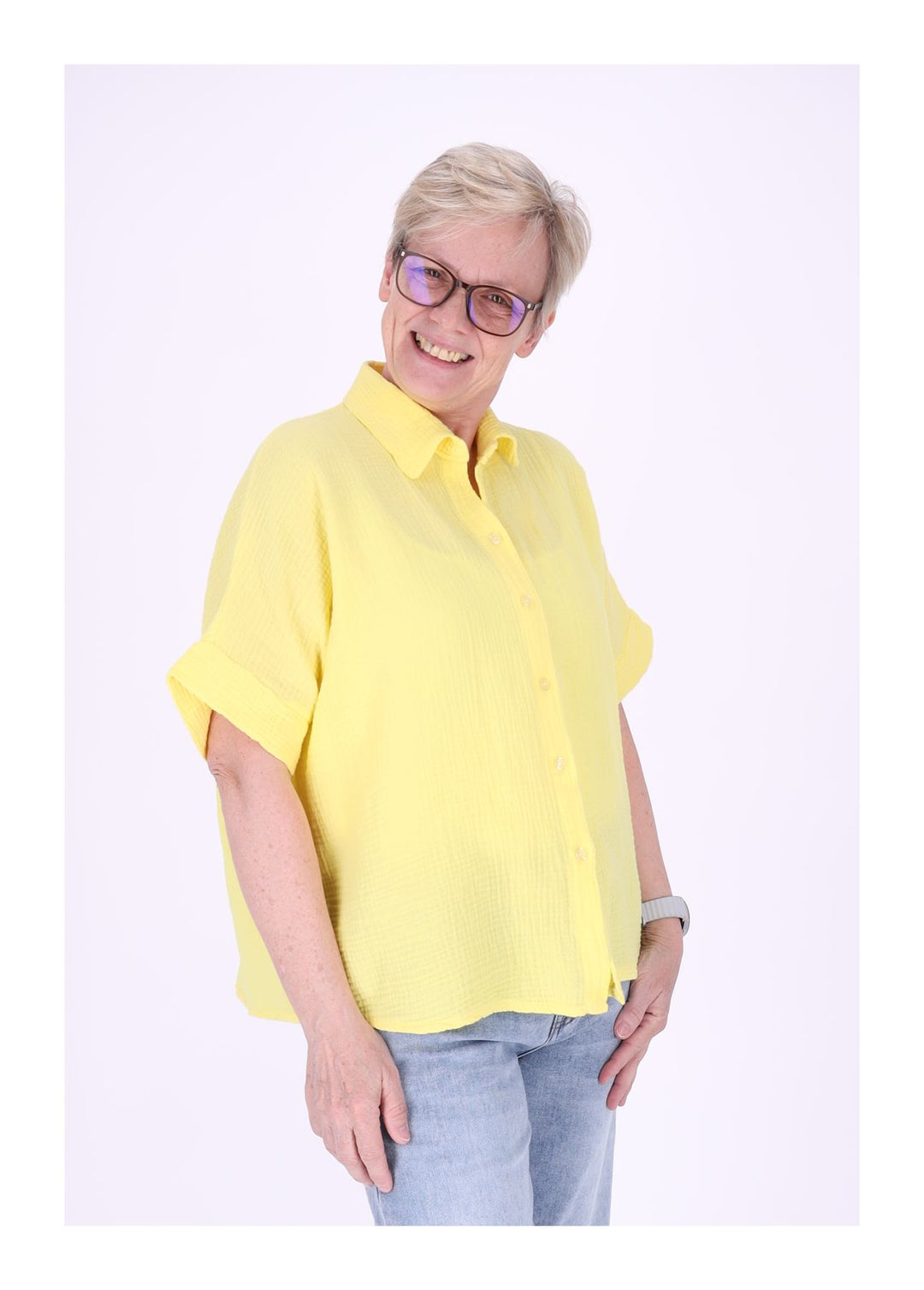 Splash of Color Musselin Bluse Kurzarm