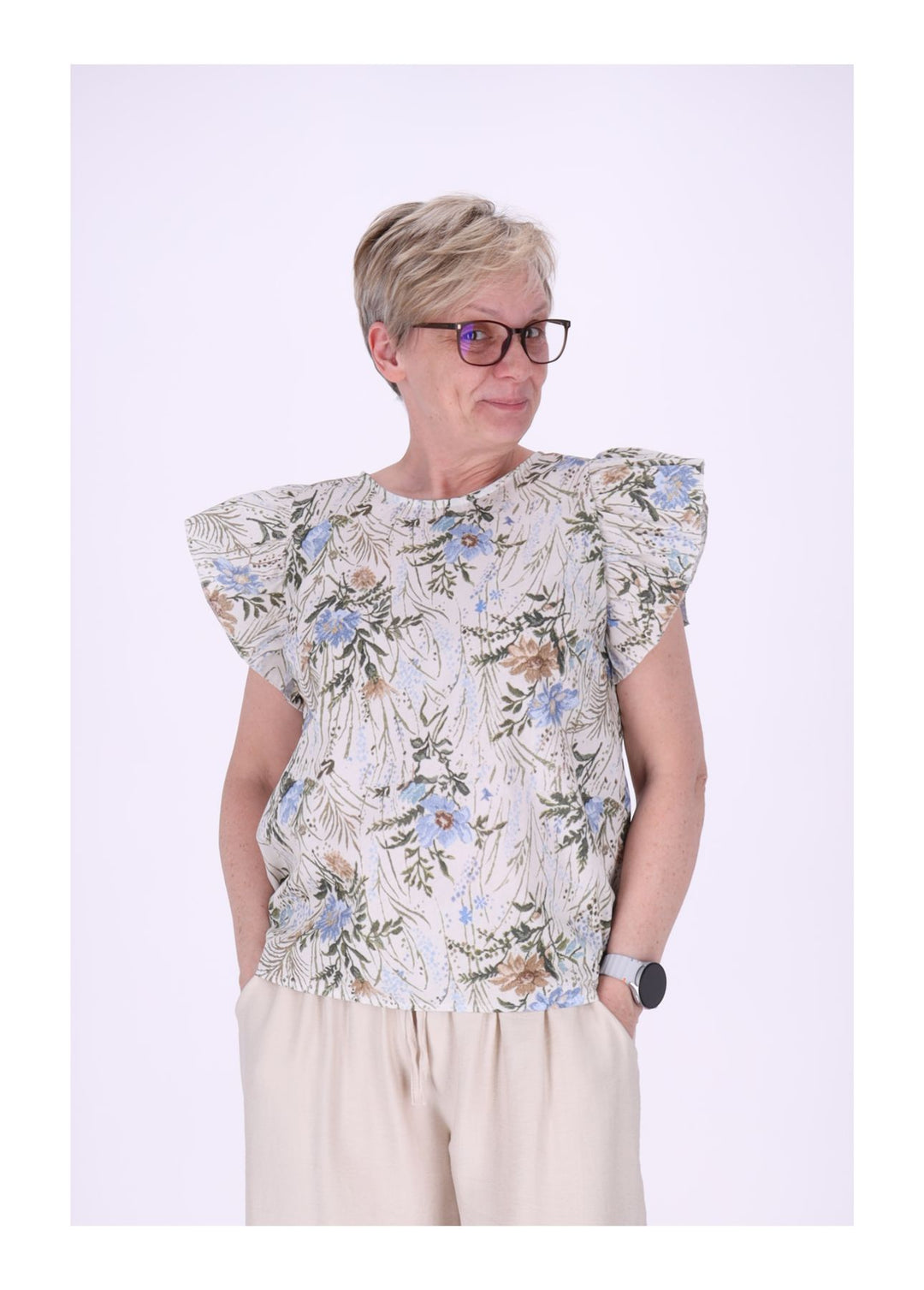 Vanessa Damen T-Shirt mit Rüschenärmeln