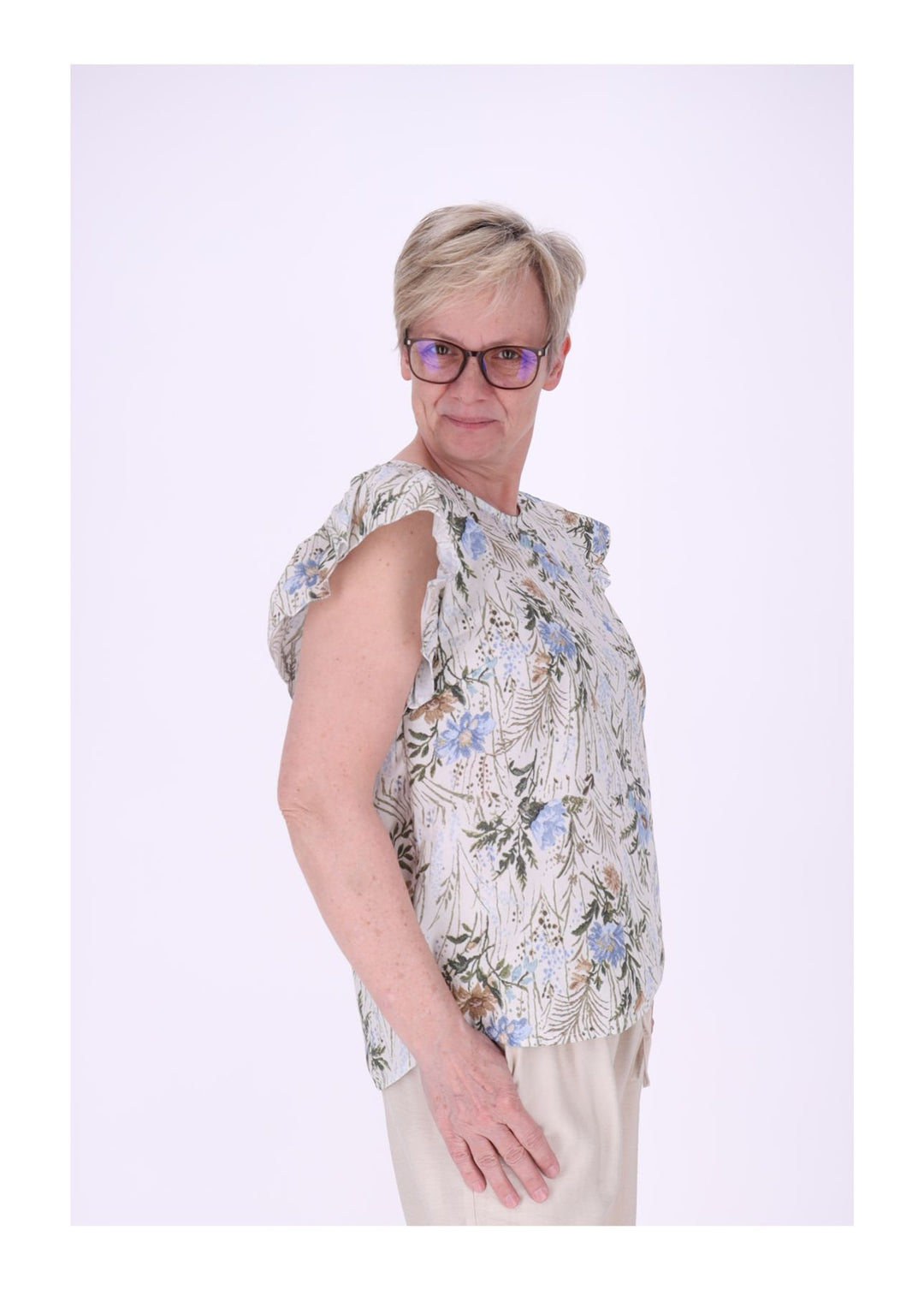 Vanessa Damen T-Shirt mit Rüschenärmeln
