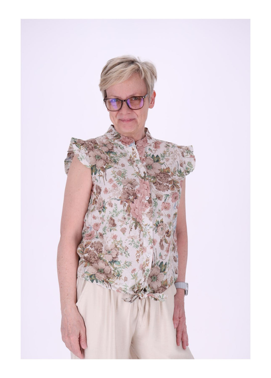 Vanessa Bluse ärmellos Rüschen zum Binden