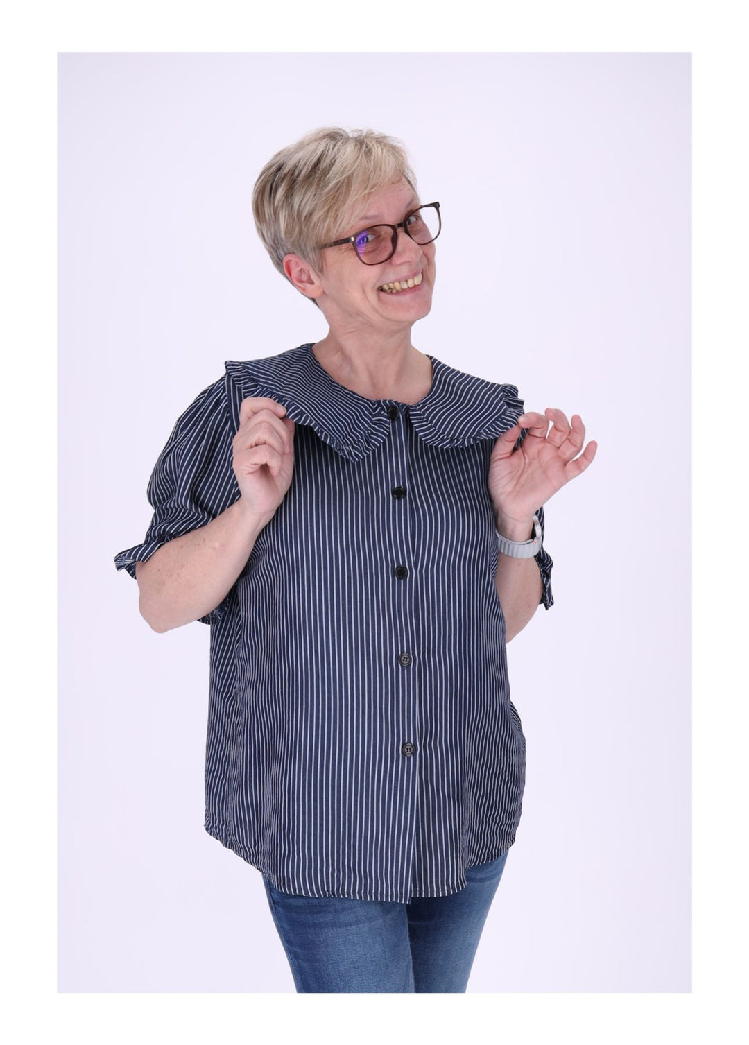 Splash of Color Bluse Jeansoptik Streifen