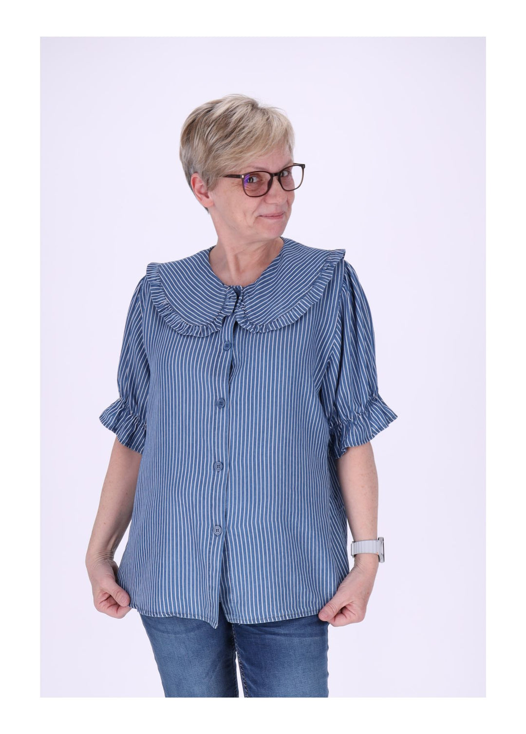 Splash of Color Bluse Jeansoptik Streifen