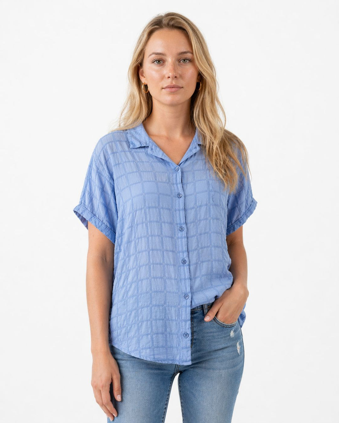 Splash of Color Bluse Damen Kurzarm