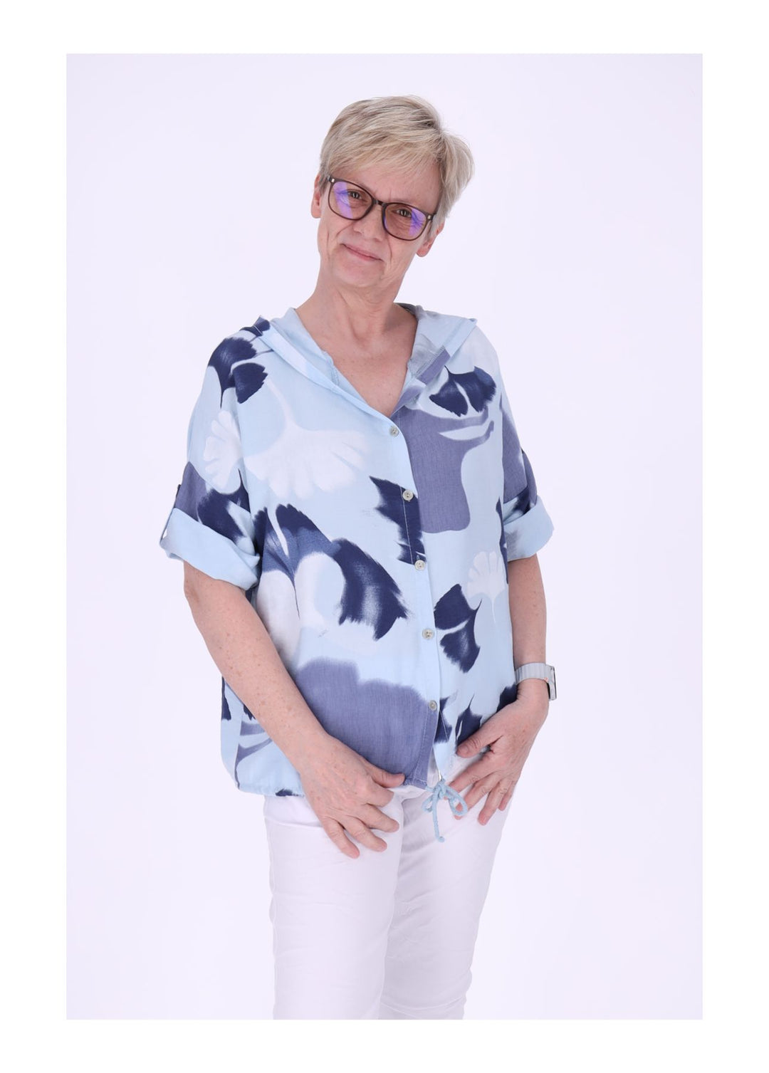 Splash of Color Bluse mit Kapuze Ginko