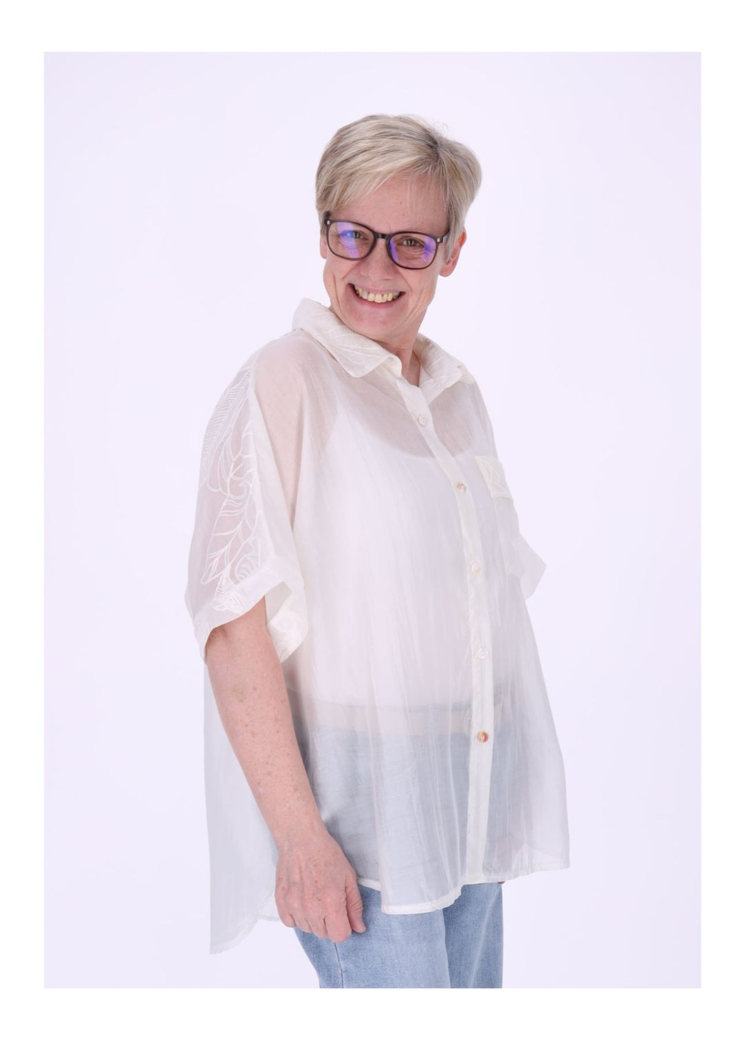 Splash of Color Bluse Damen Kurzarm