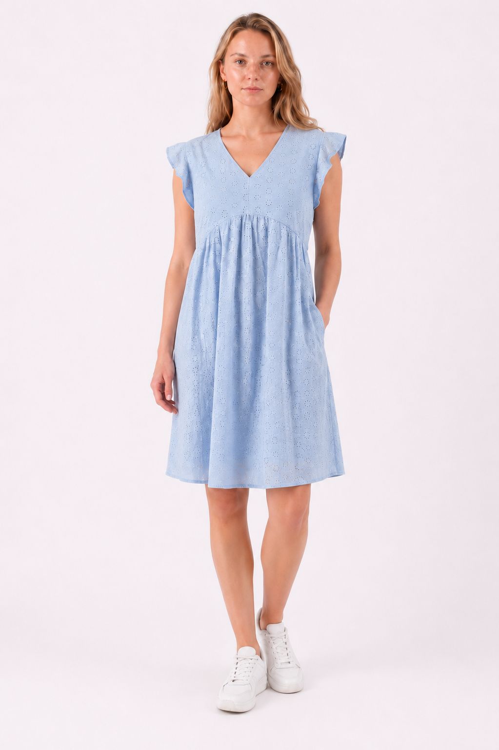 Kleid Lochmuster ohne Arm Blau