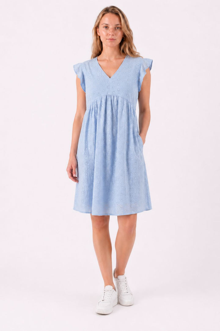 Kleid Lochmuster ohne Arm Blau