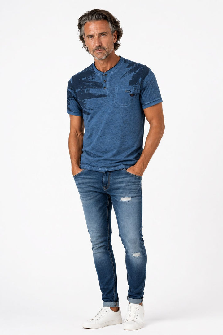 SOQUESTO Henley T-Shirt Herren Palmendruck