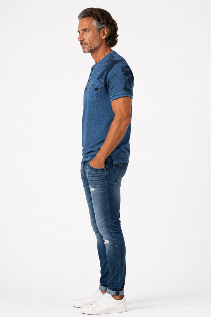 SOQUESTO Henley T-Shirt Herren Palmendruck