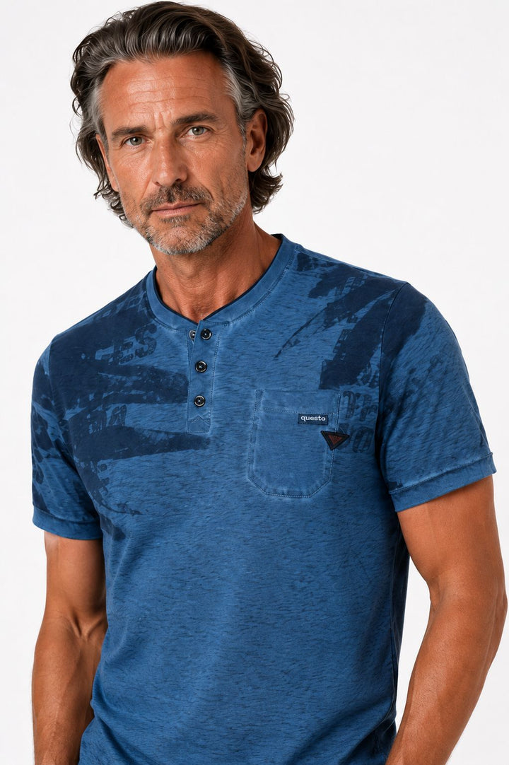 SOQUESTO Henley T-Shirt Herren Palmendruck