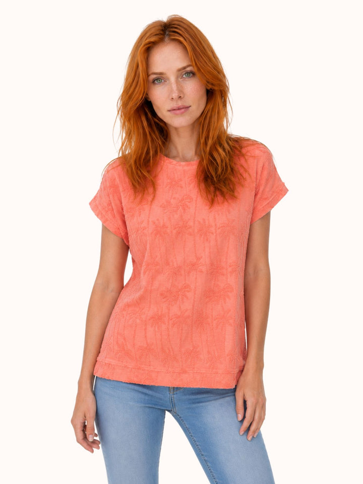 SOQUESTO Damen T-Shirt Palmenmuster