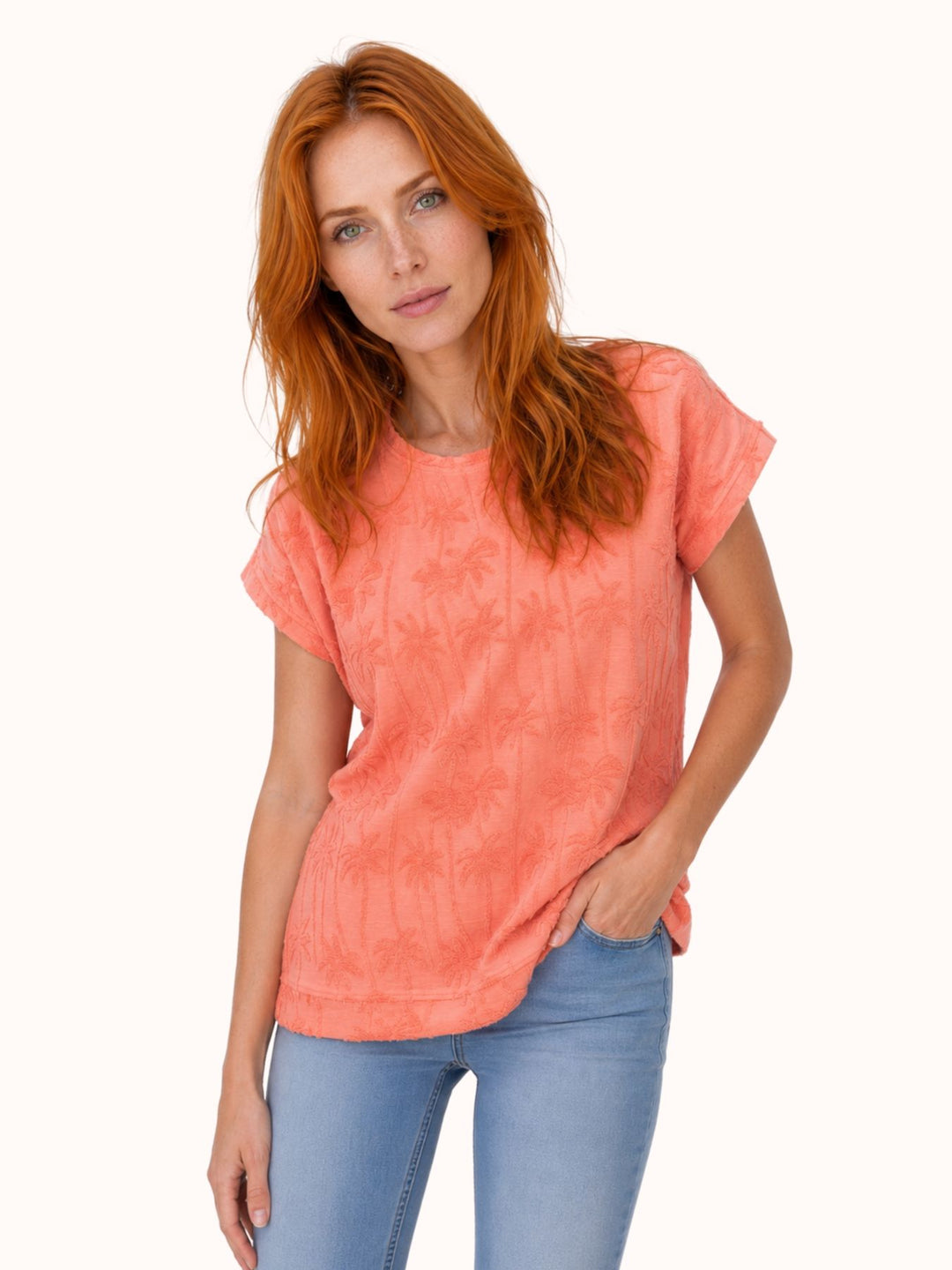 SOQUESTO Damen T-Shirt Palmenmuster