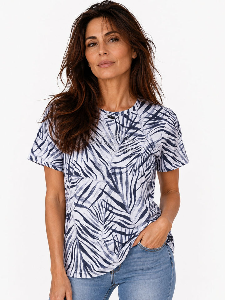 SOQUESTO Damen T-Shirt Palmen-Print