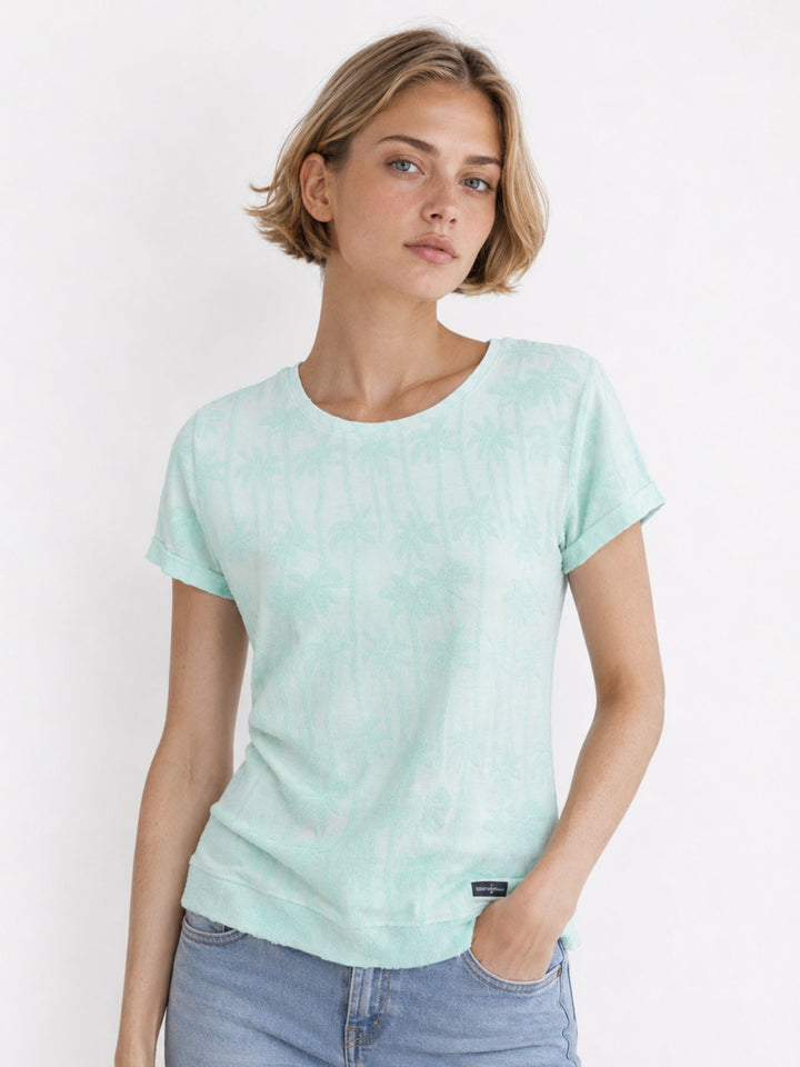 SOQUESTO Damen T-Shirt Palmenmuster