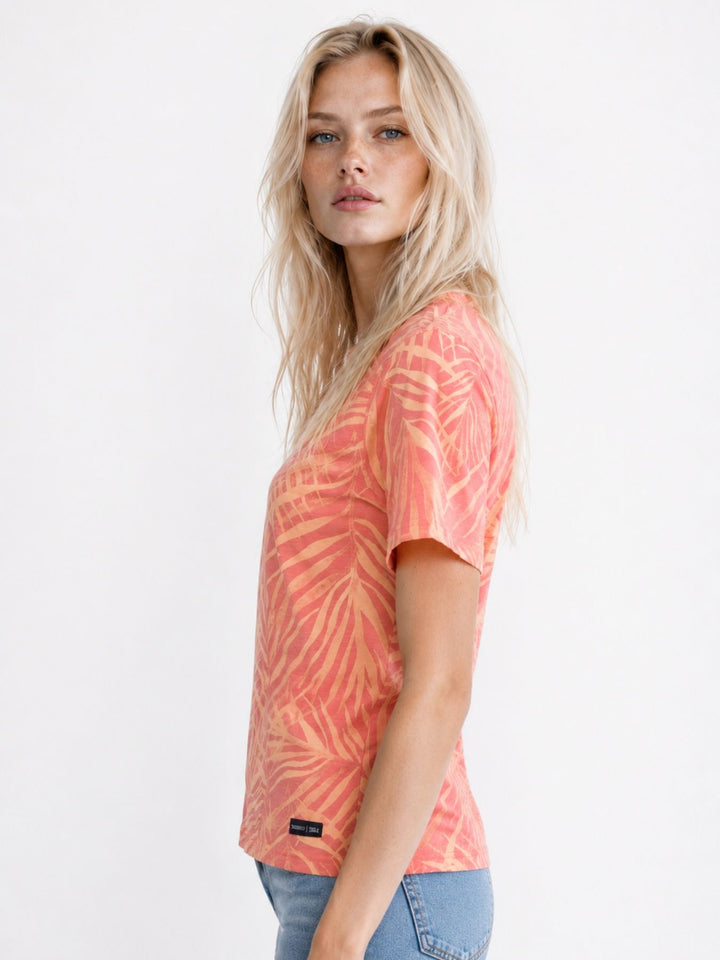 SOQUESTO Damen T-Shirt Palmen-Print