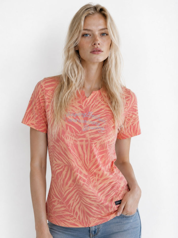 SOQUESTO Damen T-Shirt Palmen-Print