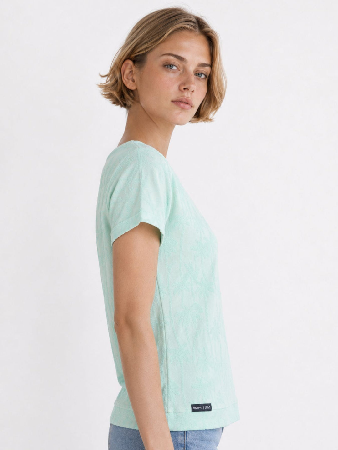 SOQUESTO Damen T-Shirt Palmenmuster