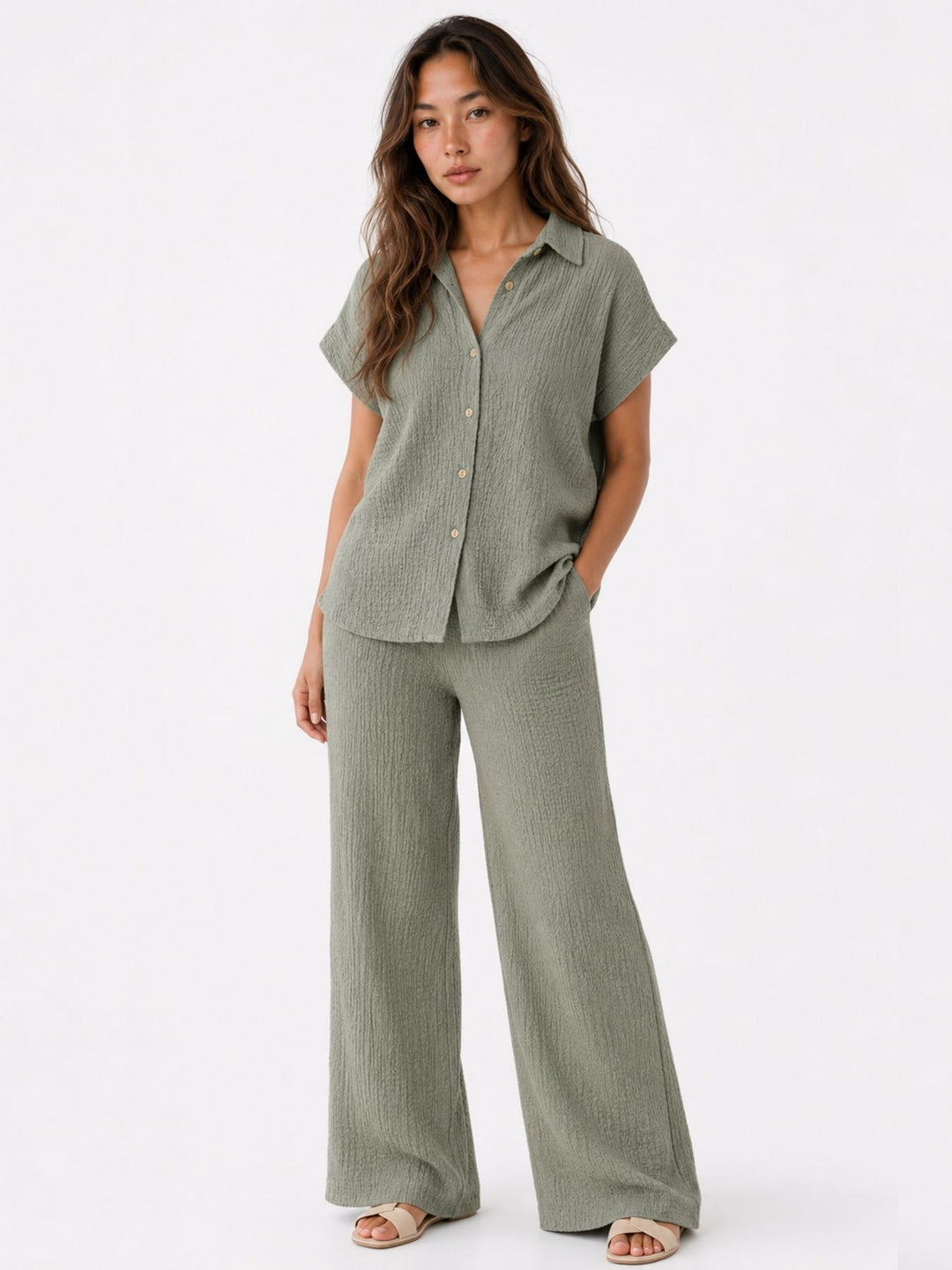 Authentic Style Damenhose Crinkle Optik