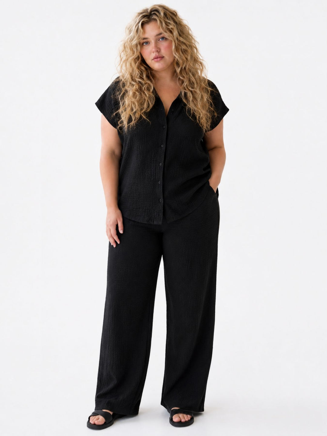 Authentic Style Damenhose Crinkle Optik