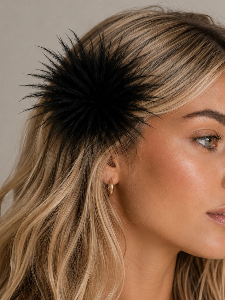 Federblüte Haarclip und Brosche schwarz