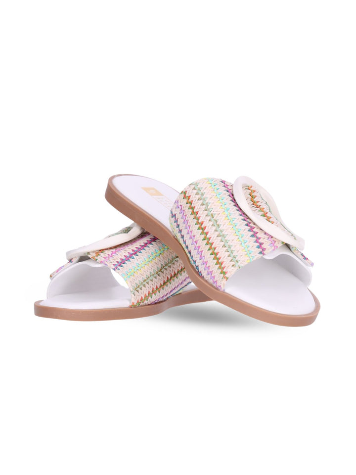 Pantoletten Slipper mit Raffia Bast Optik