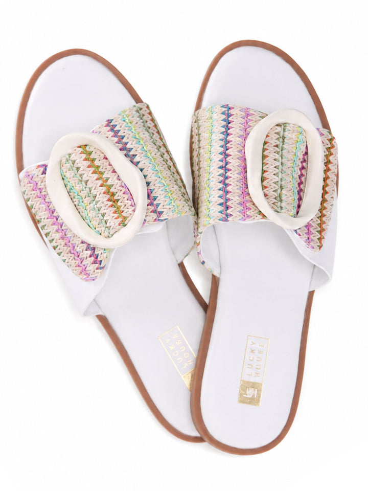 Pantoletten Slipper mit Raffia Bast Optik