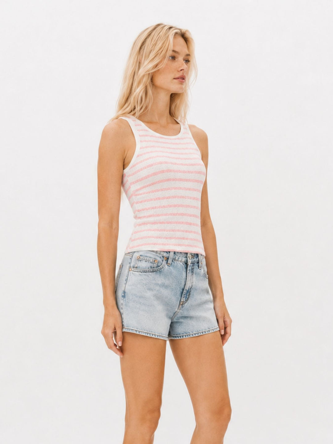 Top Damen Crinkle SL C TP Be44a pink stripe