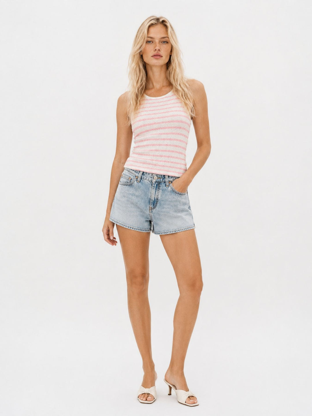 Top Damen Crinkle SL C TP Be44a pink stripe