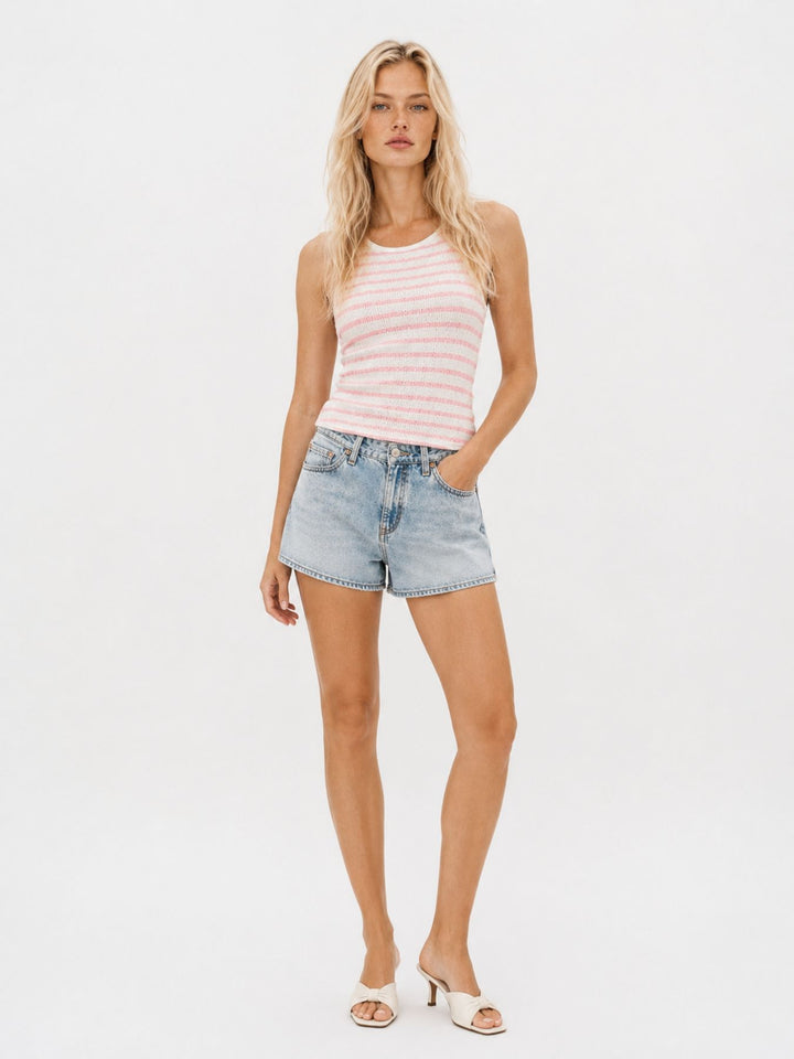 Top Damen Crinkle SL C TP Be44a pink stripe