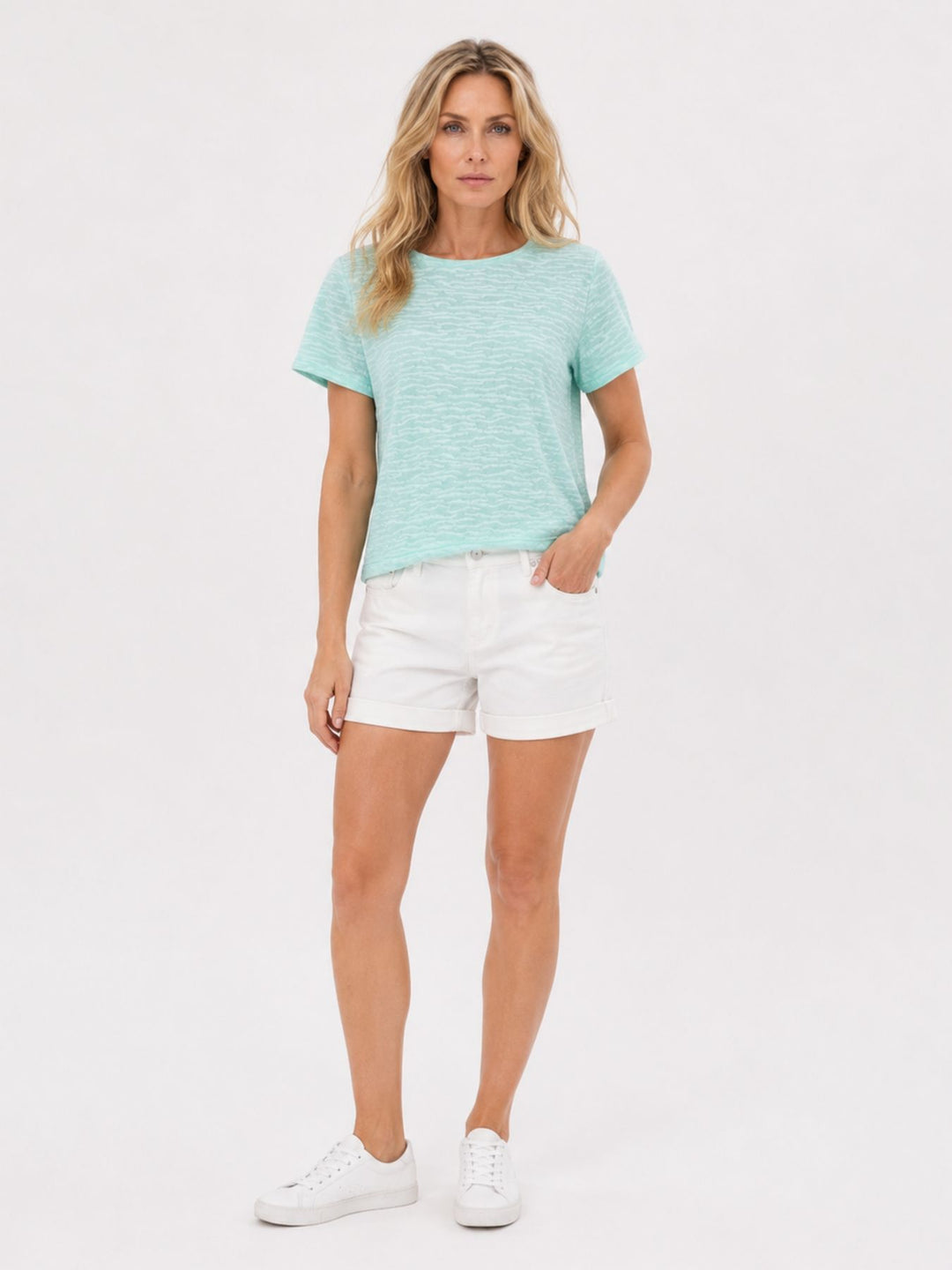 T-Shirt Damen Boxy-Schnitt Strukturmaterial