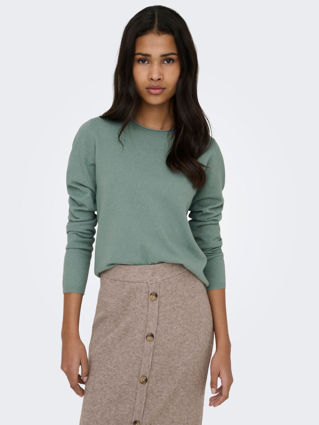 Strickpulli Damen ONLLOYAL LS ONECK KNT NOOS Chinois Green