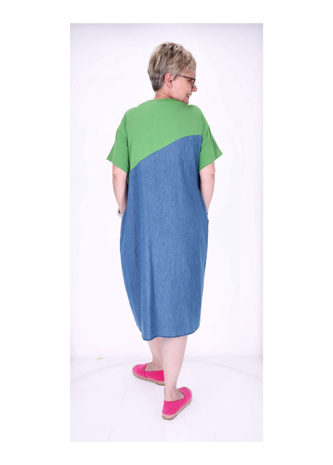 Kleid Materialmix 1/2 Arm Jeans und Jersey Stickerei