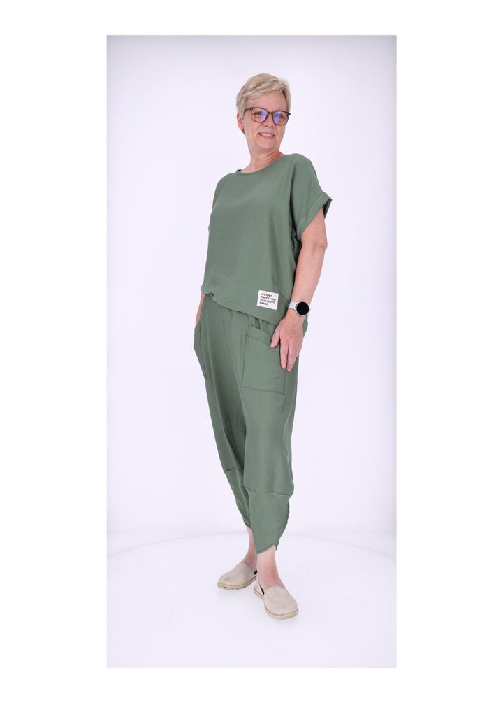 Schlupf Hose Damen aufgesetzte Taschen verkürzt