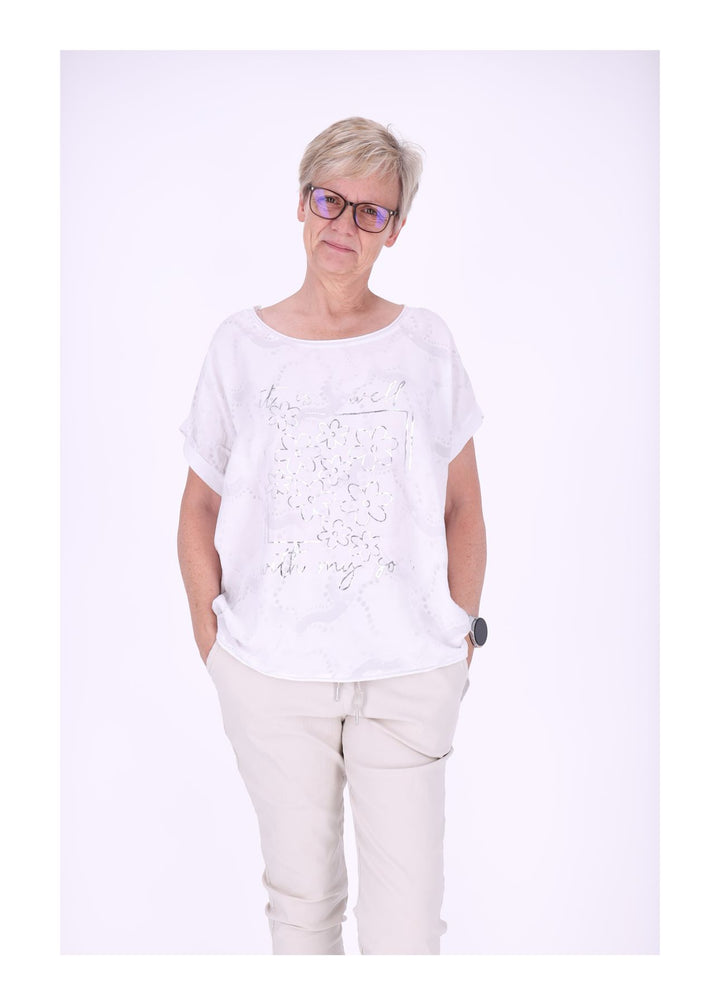 T-Shirt Damen Materialmix Print vorn