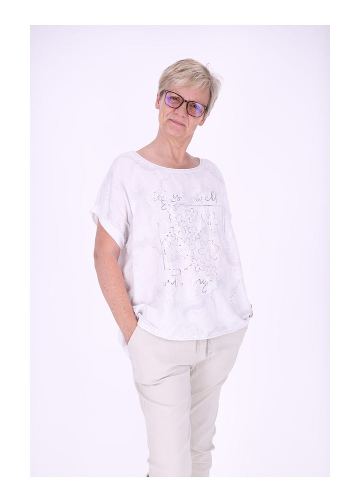 T-Shirt Damen Materialmix Print vorn
