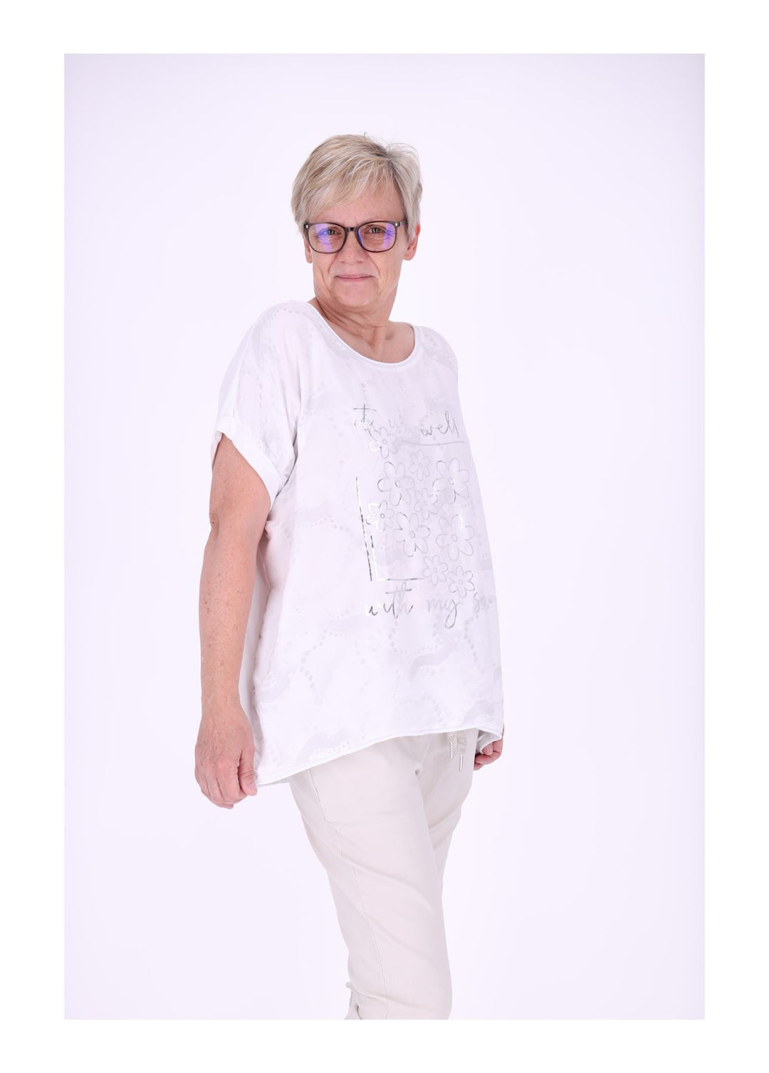 T-Shirt Damen Materialmix Print vorn