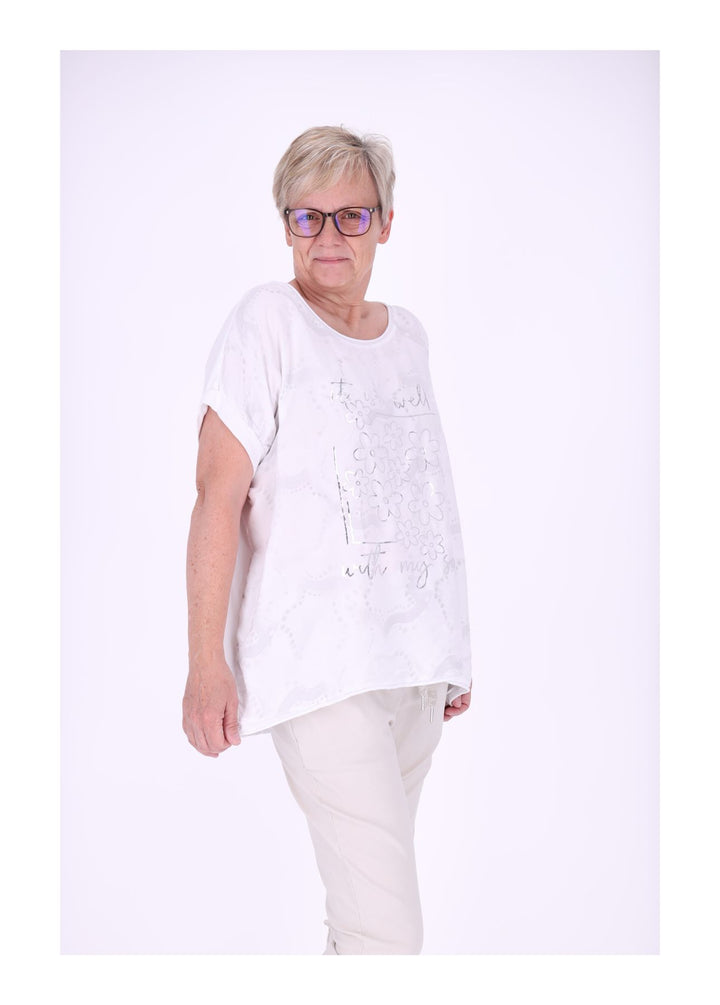 T-Shirt Damen Materialmix Print vorn