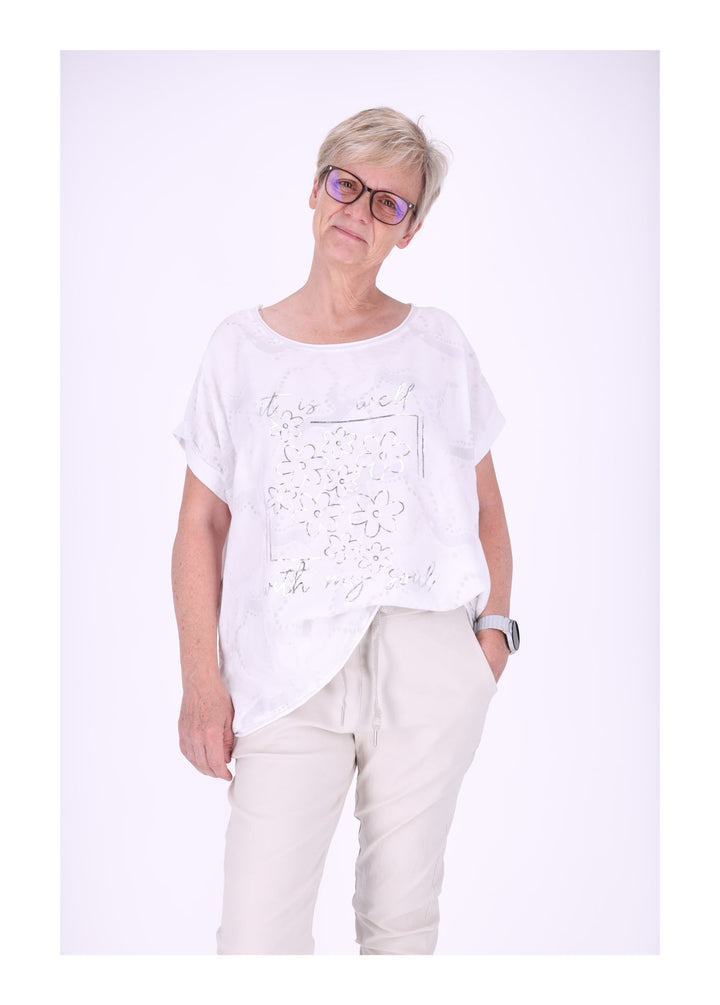 T-Shirt Damen Materialmix Print vorn