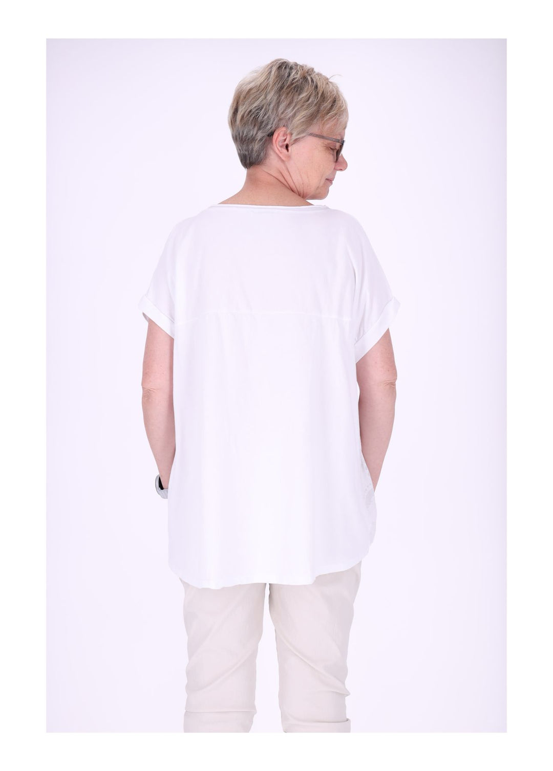 T-Shirt Damen Materialmix Print vorn