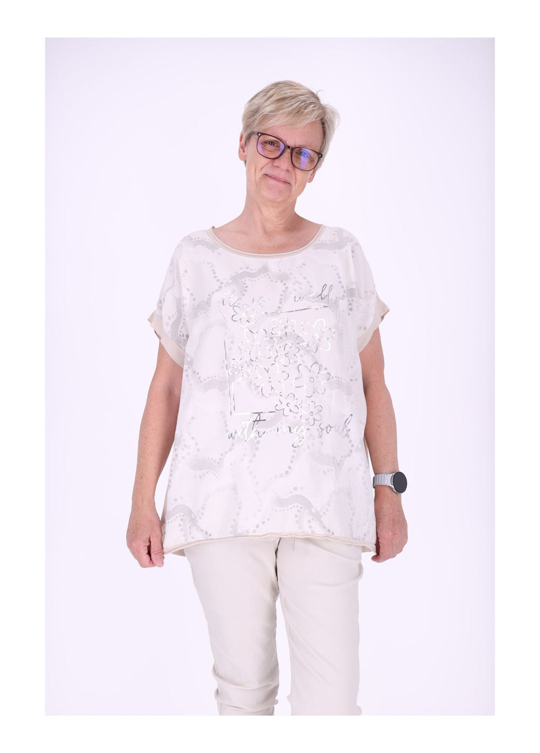 T-Shirt Damen Materialmix Print vorn