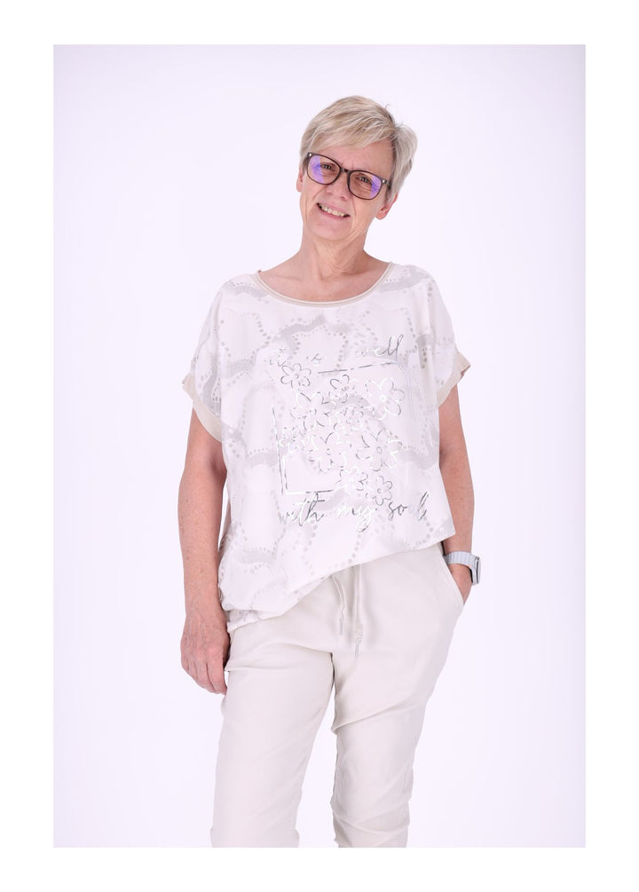 T-Shirt Damen Materialmix Print vorn