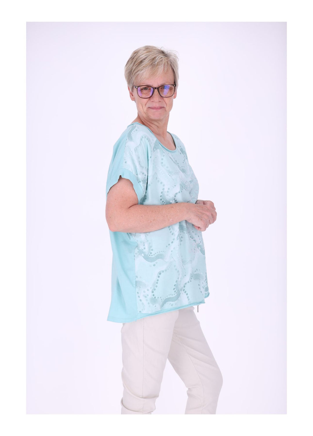 T-Shirt Damen Materialmix Print vorn
