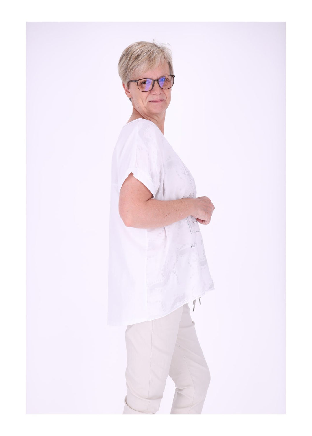 T-Shirt Damen Materialmix Print vorn