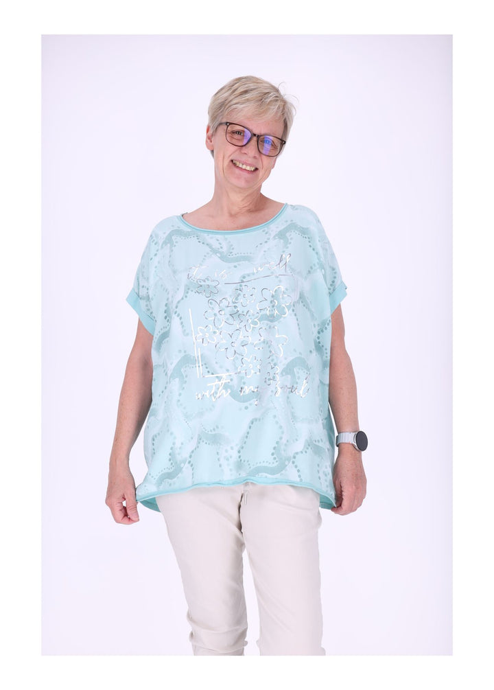 T-Shirt Damen Materialmix Print vorn