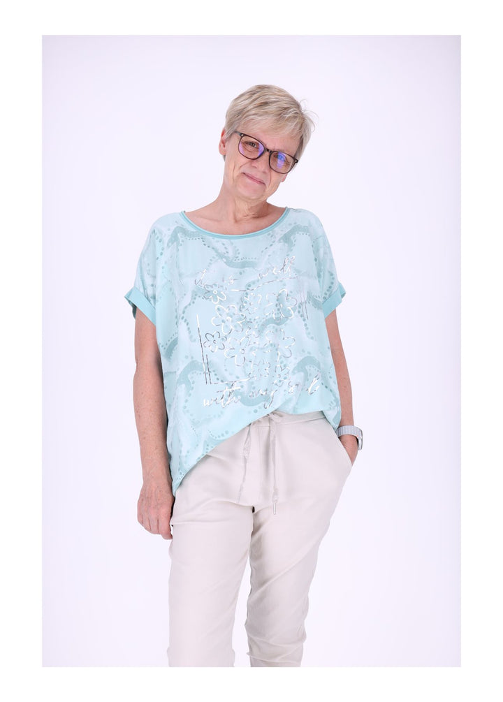 T-Shirt Damen Materialmix Print vorn