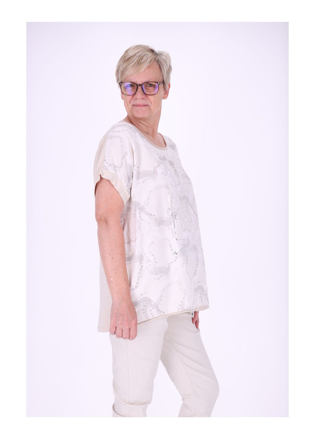 T-Shirt Damen Materialmix Print vorn
