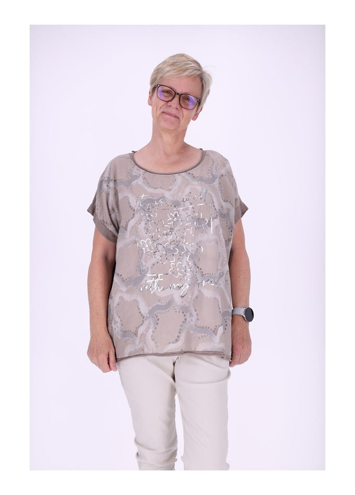 T-Shirt Damen Materialmix Print vorn