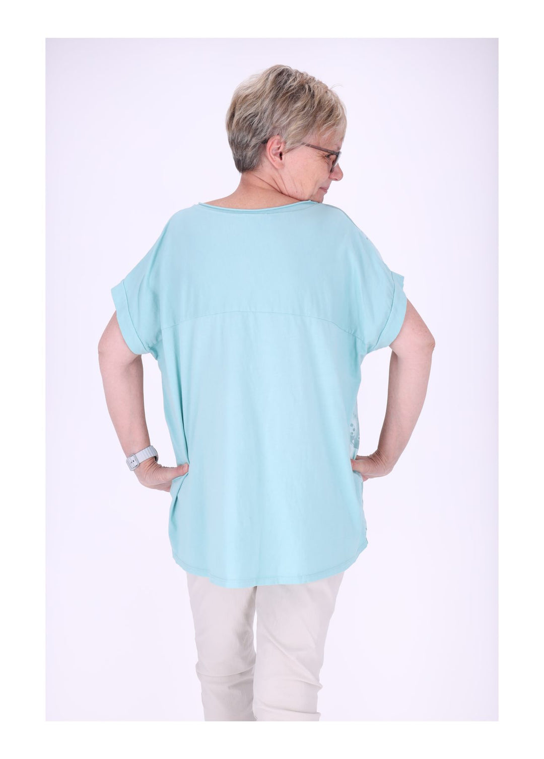 T-Shirt Damen Materialmix Print vorn