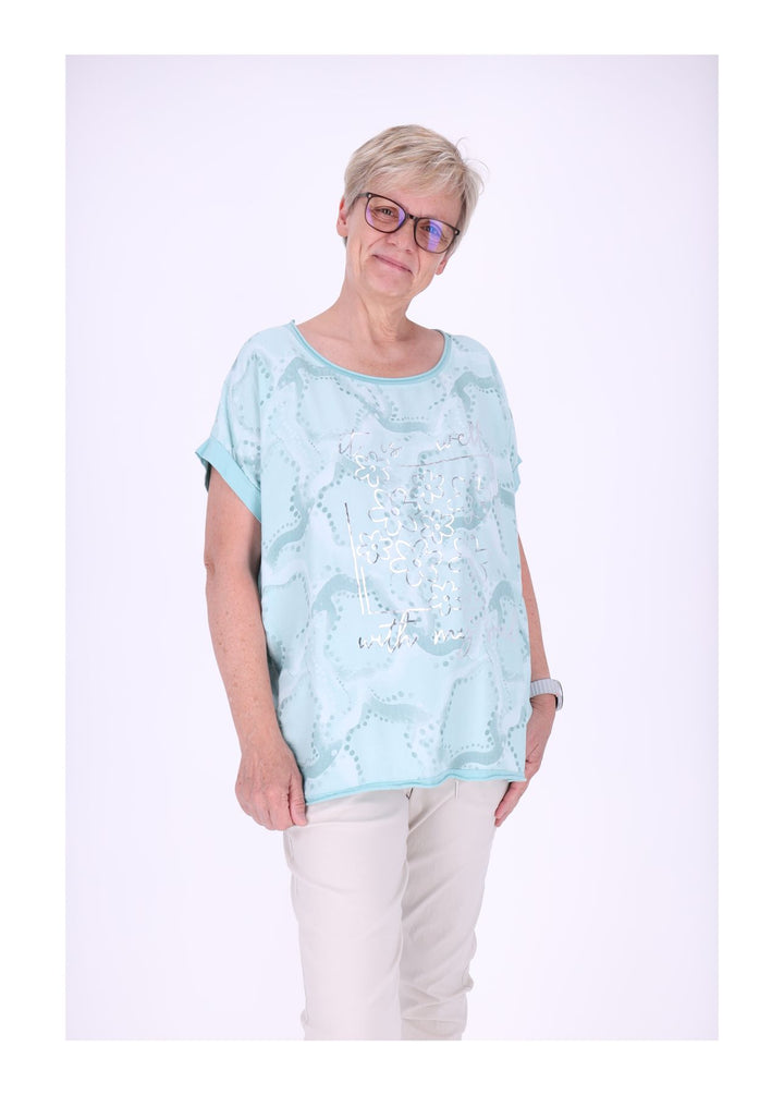 T-Shirt Damen Materialmix Print vorn